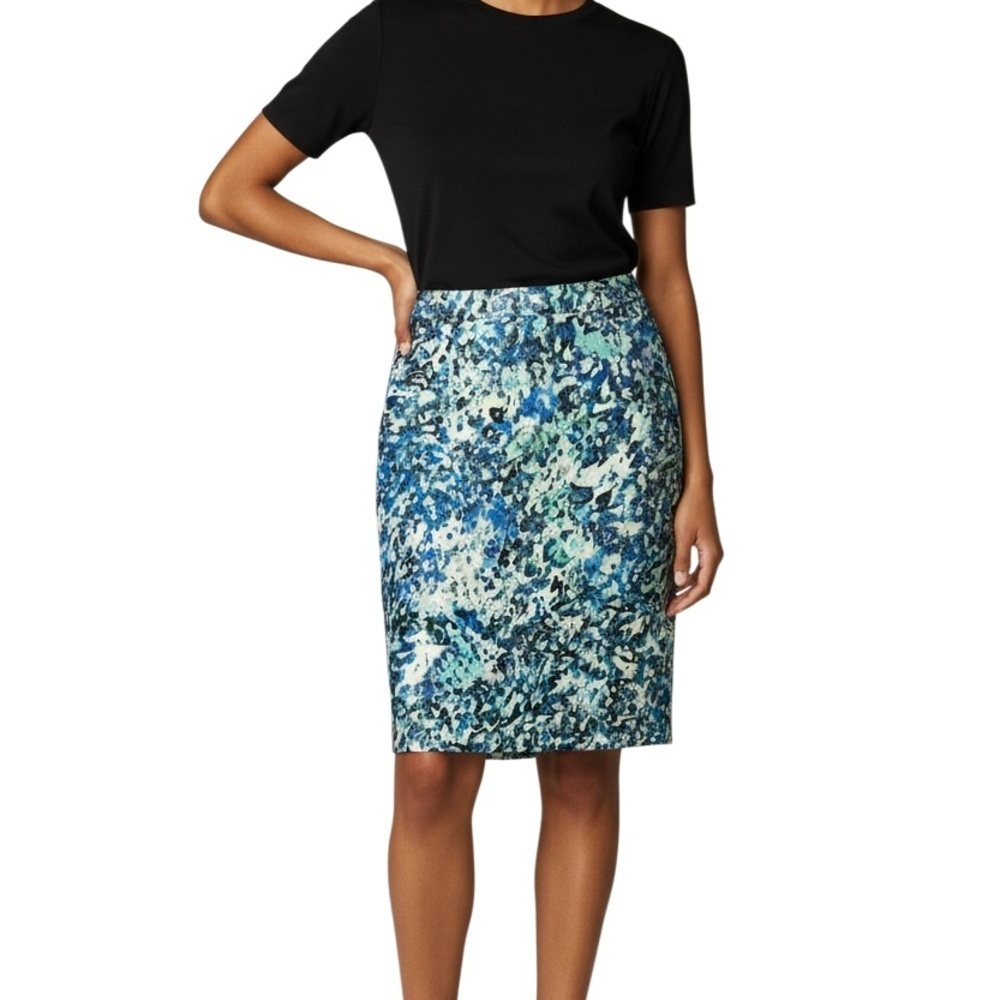 Reiss Multicolor Abstract Pencil Skirt Blue